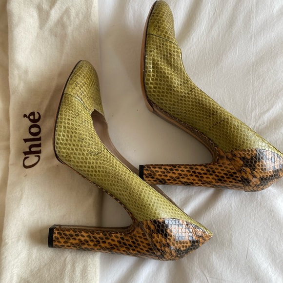 Like new, worn once Chloe olive and orange snakeskin pumps - Picture 7 of 7